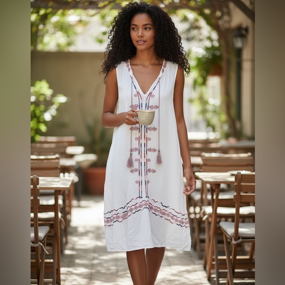 Knox Rose White and Rust Embroidered Dress